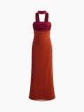 Pleated Panel Halter Maxi Dress in Orange Red — Svelte Chic