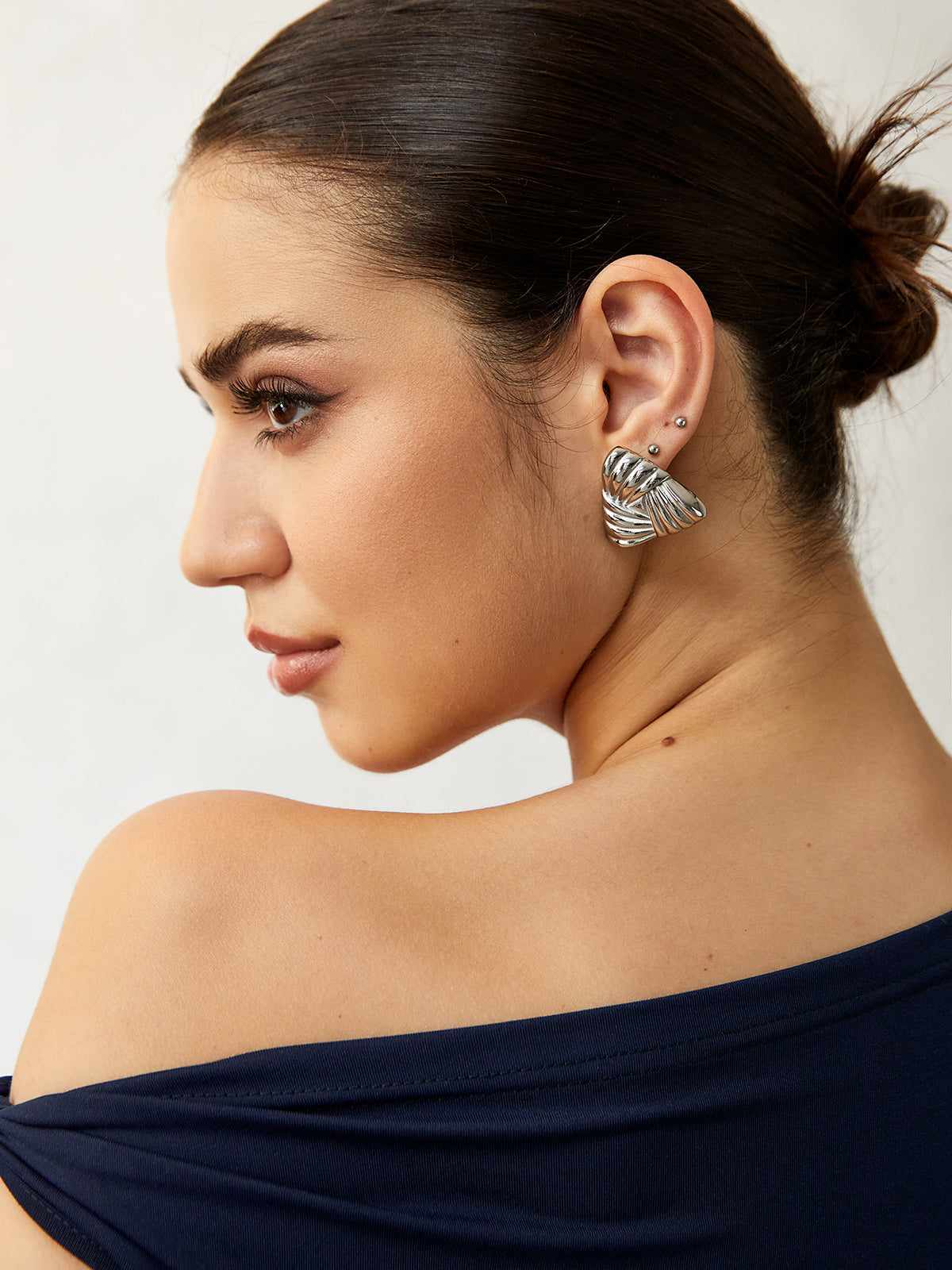 Braided Triangle Earrings — Titanium Steel in Silver — Svelte Chic