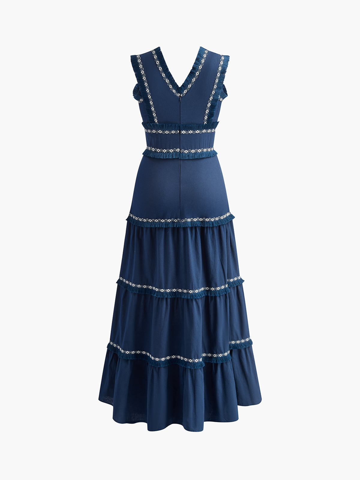 Tassel V-Neck Maxi Dress — Navy — Svelte Chic