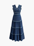 Tassel V-Neck Maxi Dress — Navy in Blue — Svelte Chic