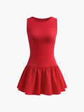 Pleated Panel Sleeveless Mini Dress in Red — Svelte Chic