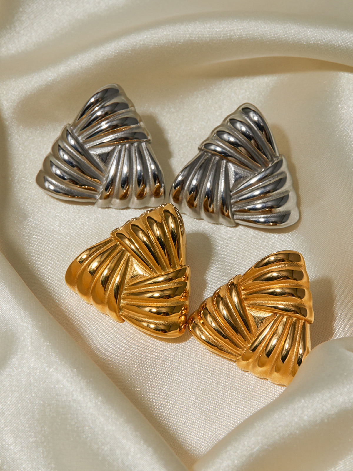 Braided Triangle Earrings — Titanium Steel — Svelte Chic