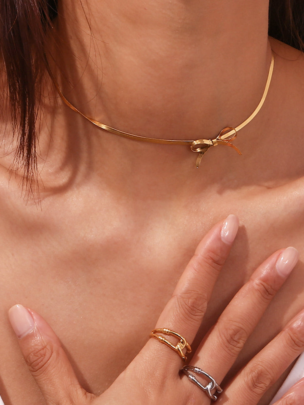 Gold Bow Necklace — Titanium Steel — Svelte Chic