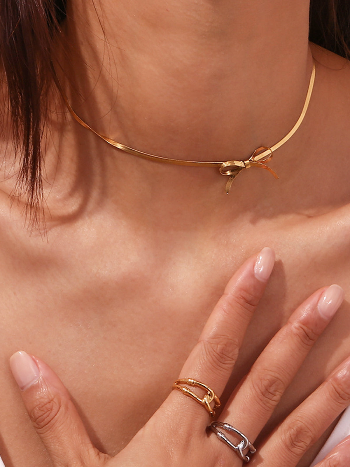 Gold Bow Necklace — Titanium Steel — Svelte Chic