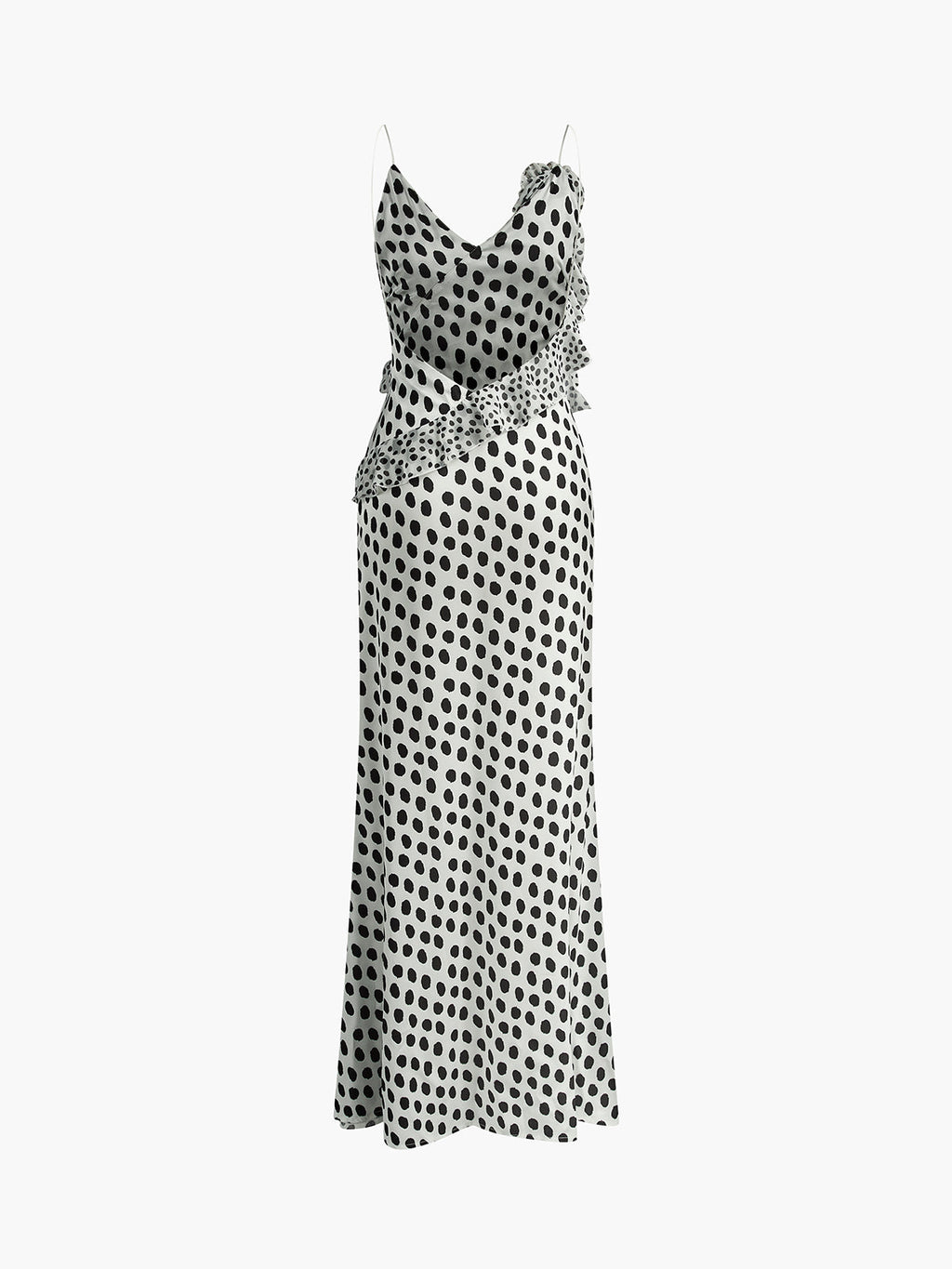 Ruffle Polka Dot Backless Cami Maxi Dress — Svelte Chic