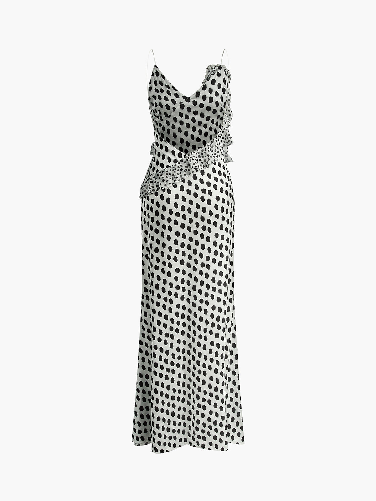 Ruffle Polka Dot Backless Cami Maxi Dress — Svelte Chic
