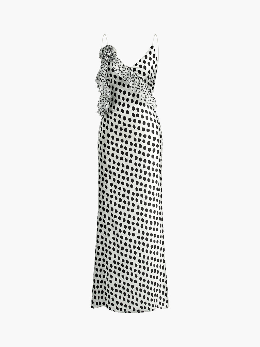 Ruffle Polka Dot Backless Cami Maxi Dress — Svelte Chic