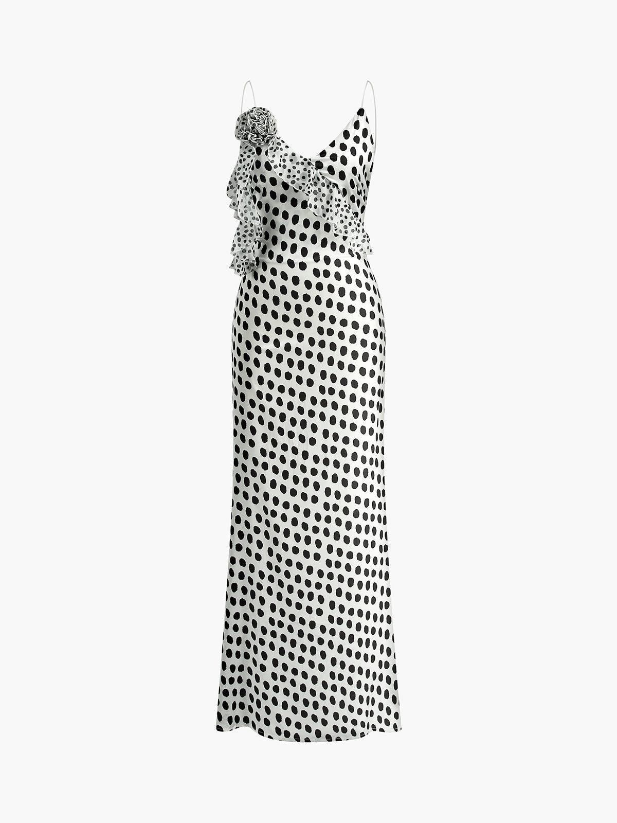 Ruffle Polka Dot Backless Cami Maxi Dress — Svelte Chic