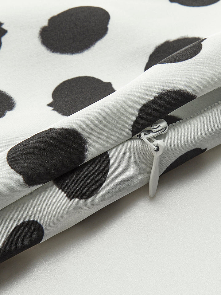 Fırfırlı Puantiyeli Sırtı Açık Cami Uzun Elbise