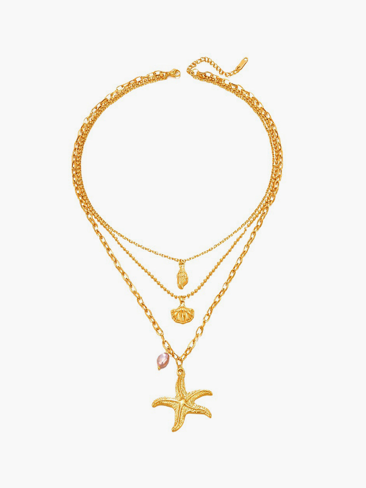 Triple Layer Pearl Starfish Necklace — Svelte Chic