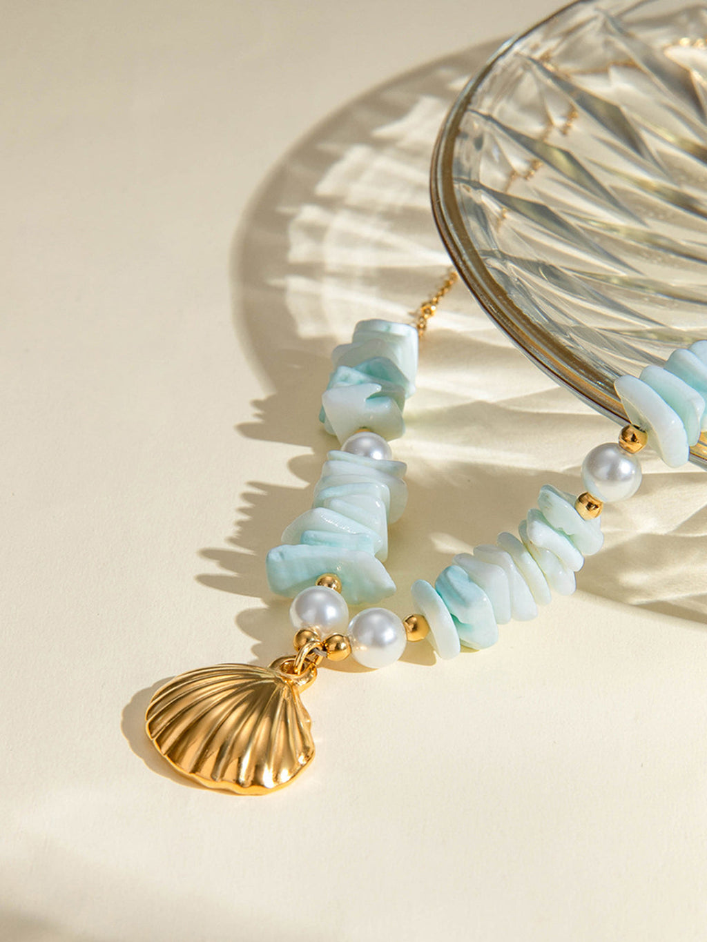 Pearl Shell Necklace in Mint Green in Green — Svelte Chic