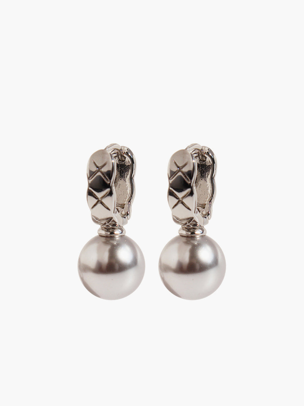 Rhombus U-Shape Pearl Earrings in Silver — Svelte Chic