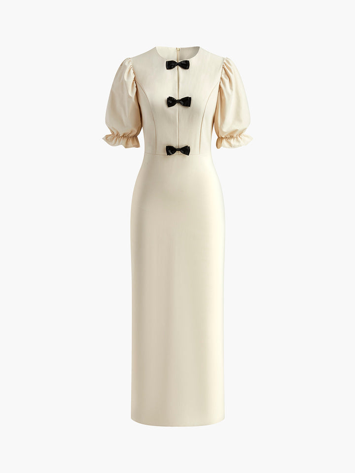 Sırtı Yırtmaçlı Puf Kollu Abiye Uzun Elbise