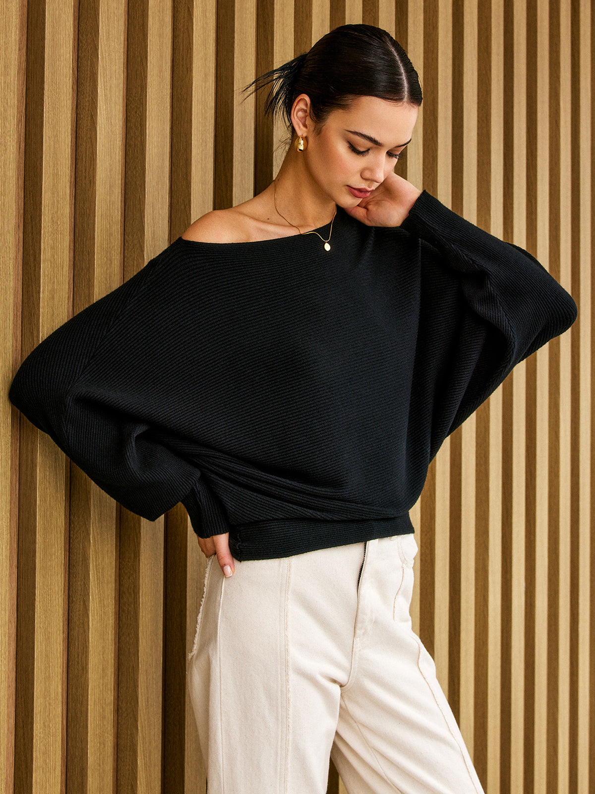 Cold Shoulder Loose Sweater — Svelte Chic
