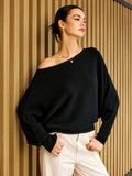 Cold Shoulder Loose Sweater in Black — Svelte Chic