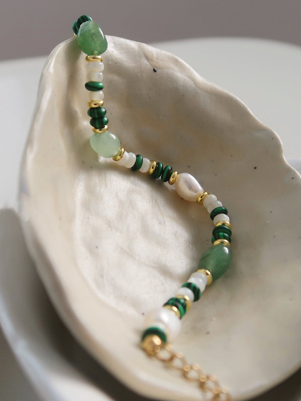 Pearl and Malachite Bracelet in Green — Svelte Chic