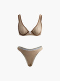 Check Print Bikini Set in Light Brown — Svelte Chic