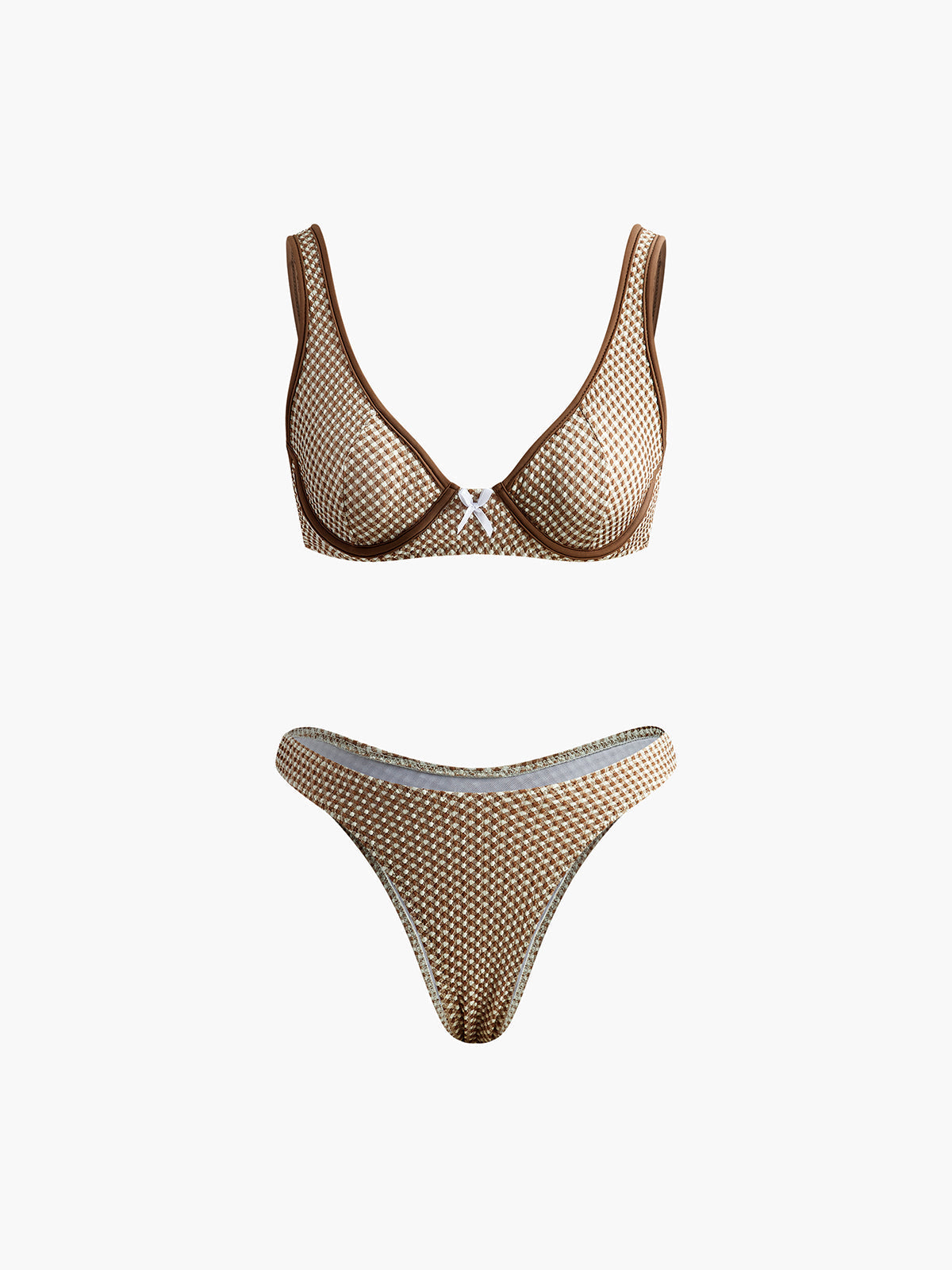 Check Print Bikini Set in Light Brown — Svelte Chic