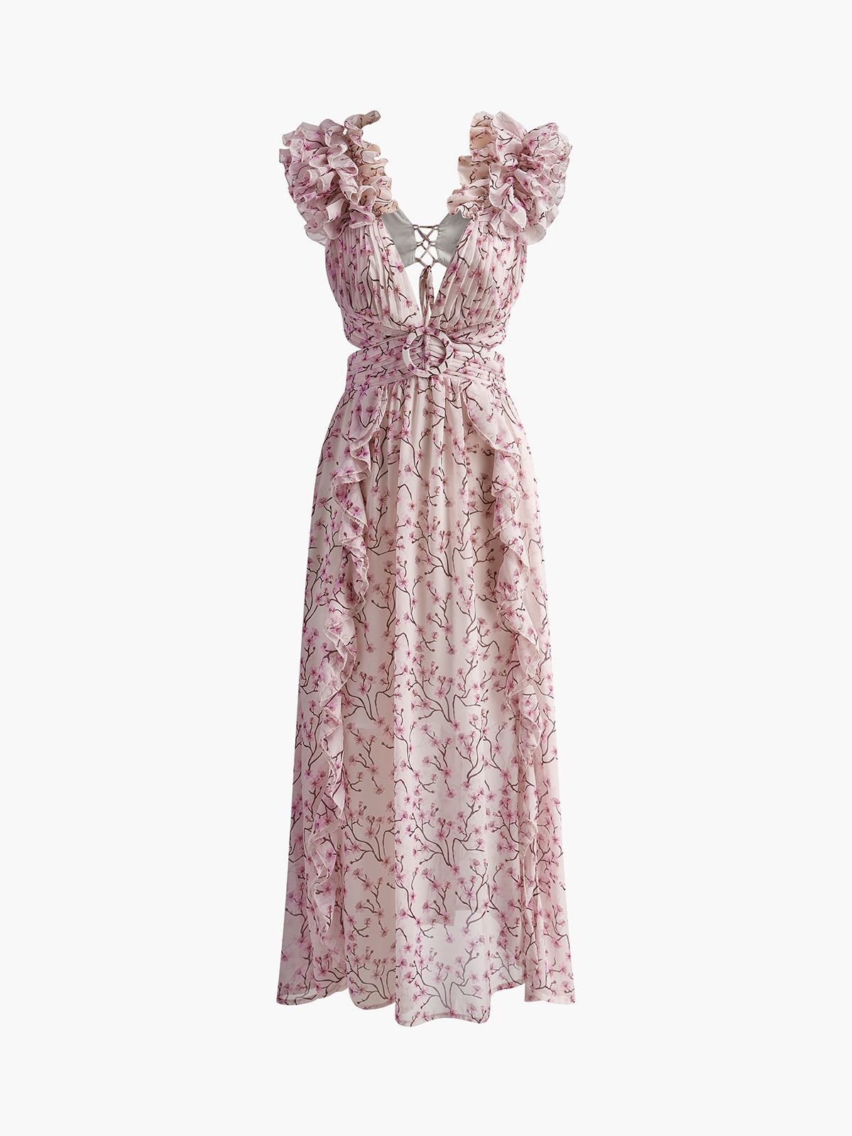 V-Neck Ruffle Midi Dress in Pink — Svelte Chic