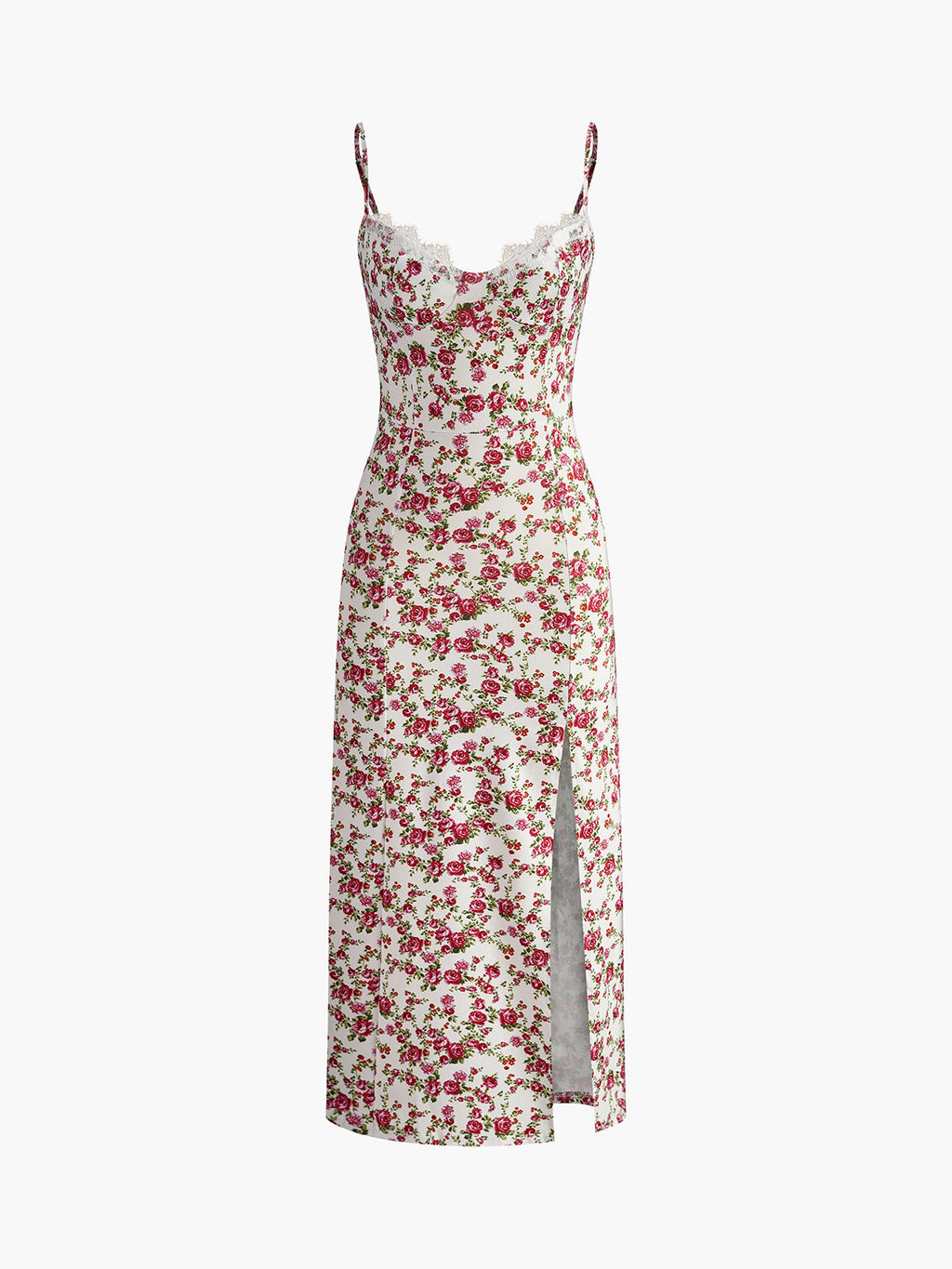 Floral Sweetheart Split Cami Midi Dress in Red — Svelte Chic