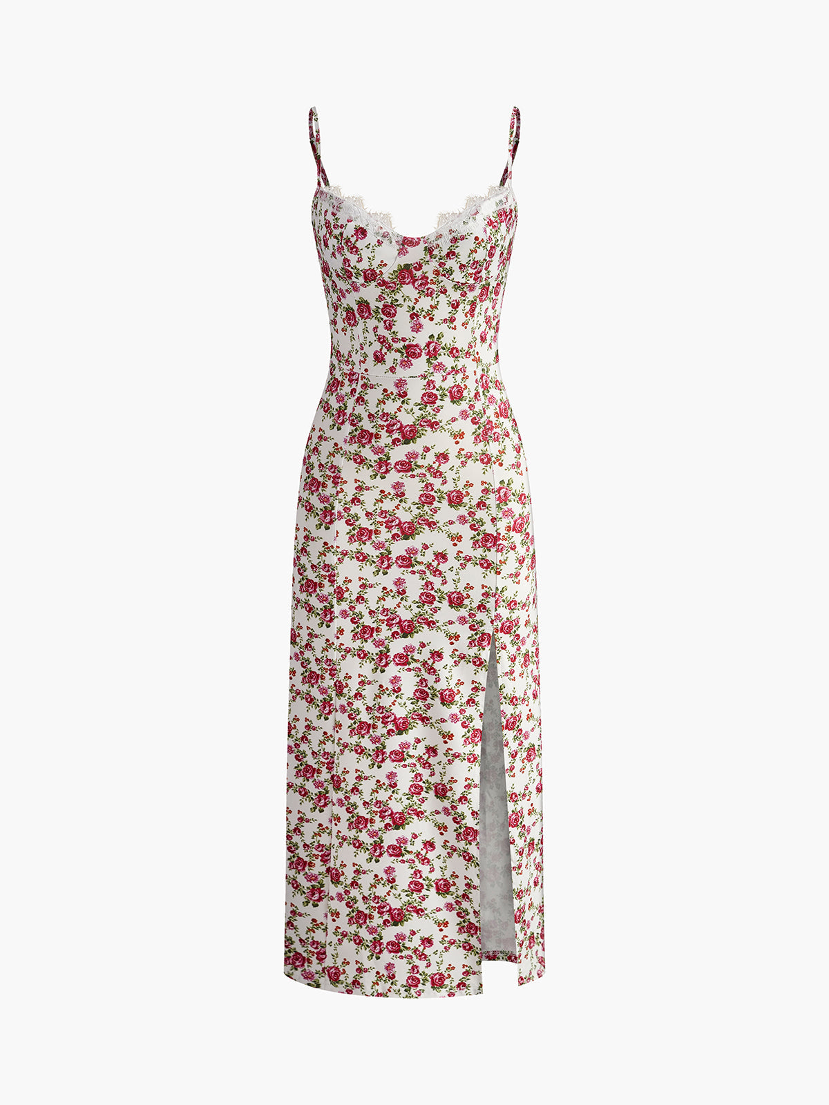 Floral Sweetheart Split Cami Midi Dress in Red — Svelte Chic