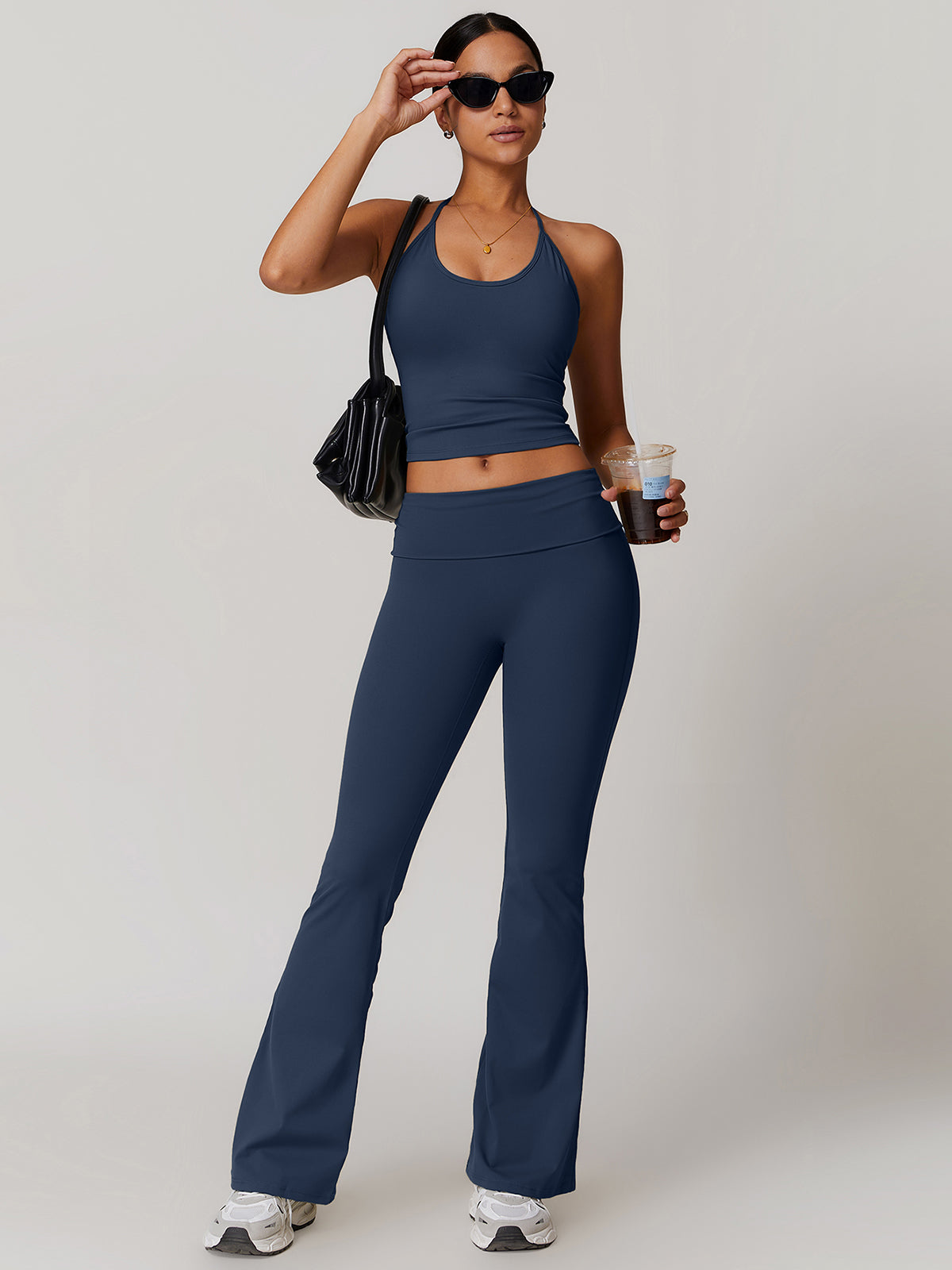 Lace-Up Active Trouser Set in Navy — Svelte Chic