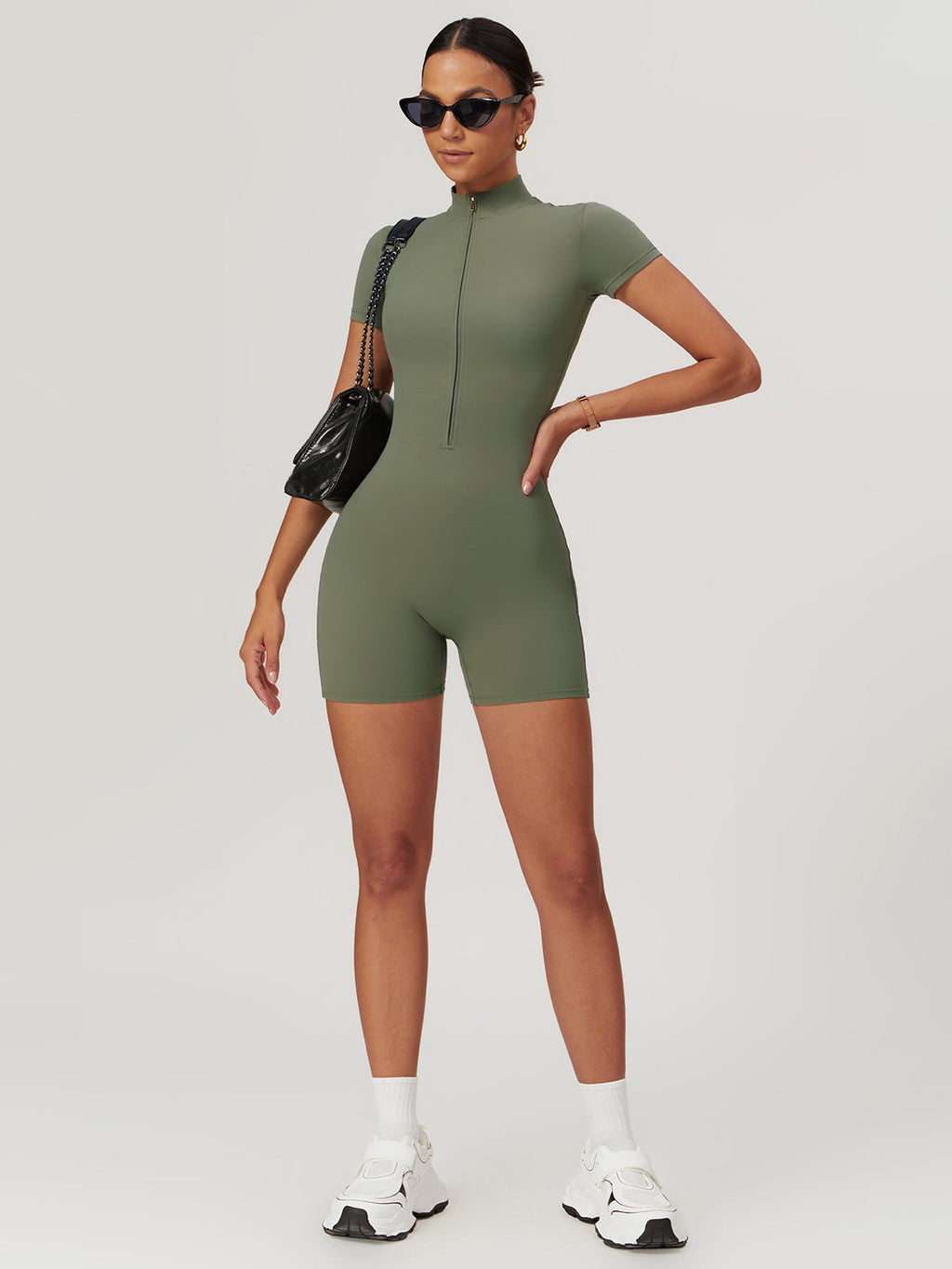 Zip Seamless Sports Romper in Green — Svelte Chic