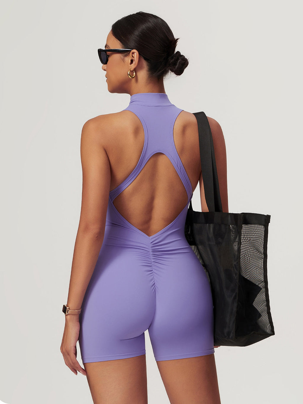 Open Back Zip Seamless Romper in Purple — Svelte Chic