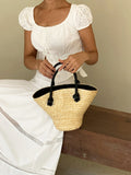 Woven Straw Handbag in Khaki — Svelte Chic