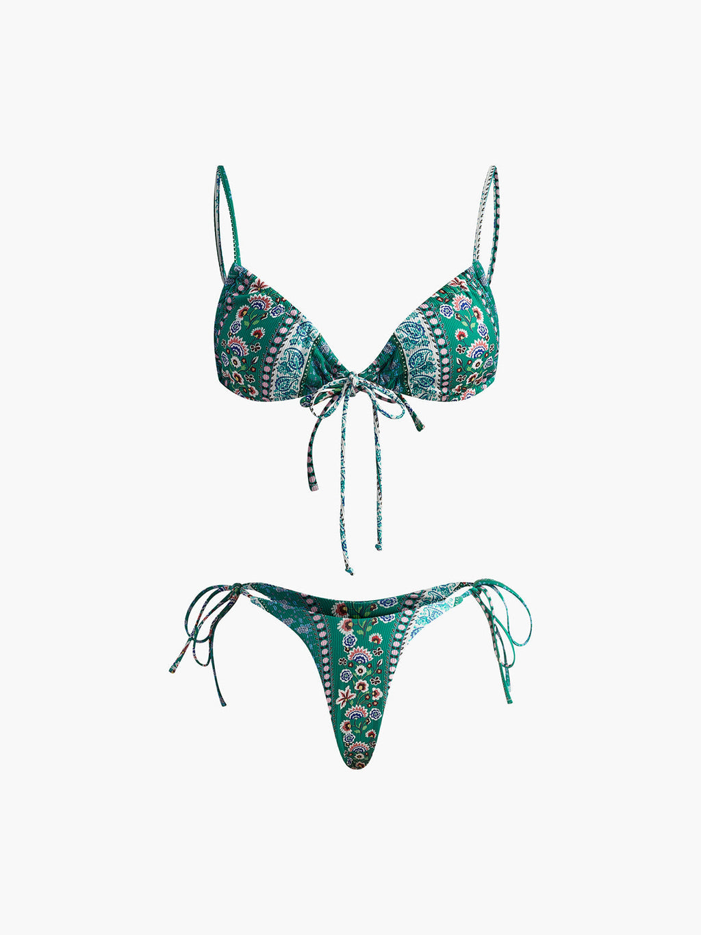 Floral Tie-Front Bikini Set in Green — Svelte Chic