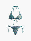 Print Lace-Up Bikini Set in Green — Svelte Chic