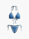 Contrast Binding Knotted Bikini Set in Blue — Svelte Chic