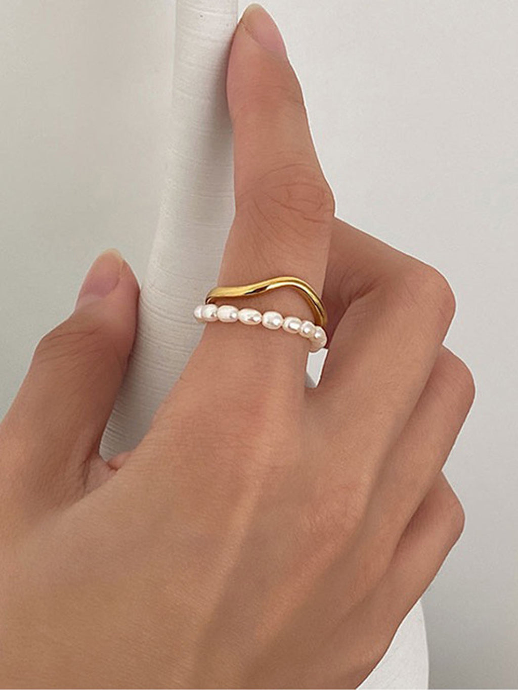Double Layer Pearl Ring in Gold — Svelte Chic