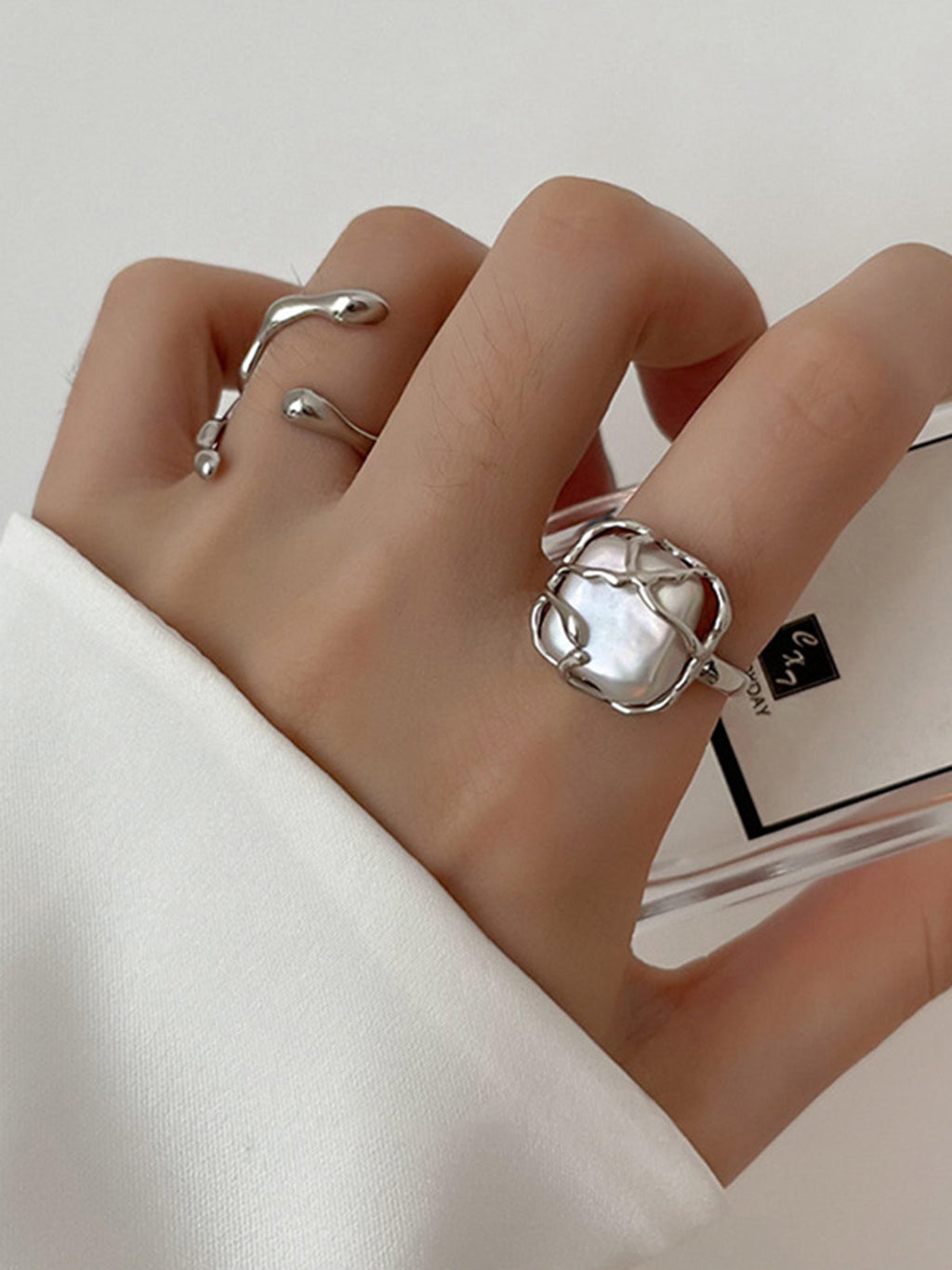Minimalist Full Moon Pearl Ring in Silver — Svelte Chic