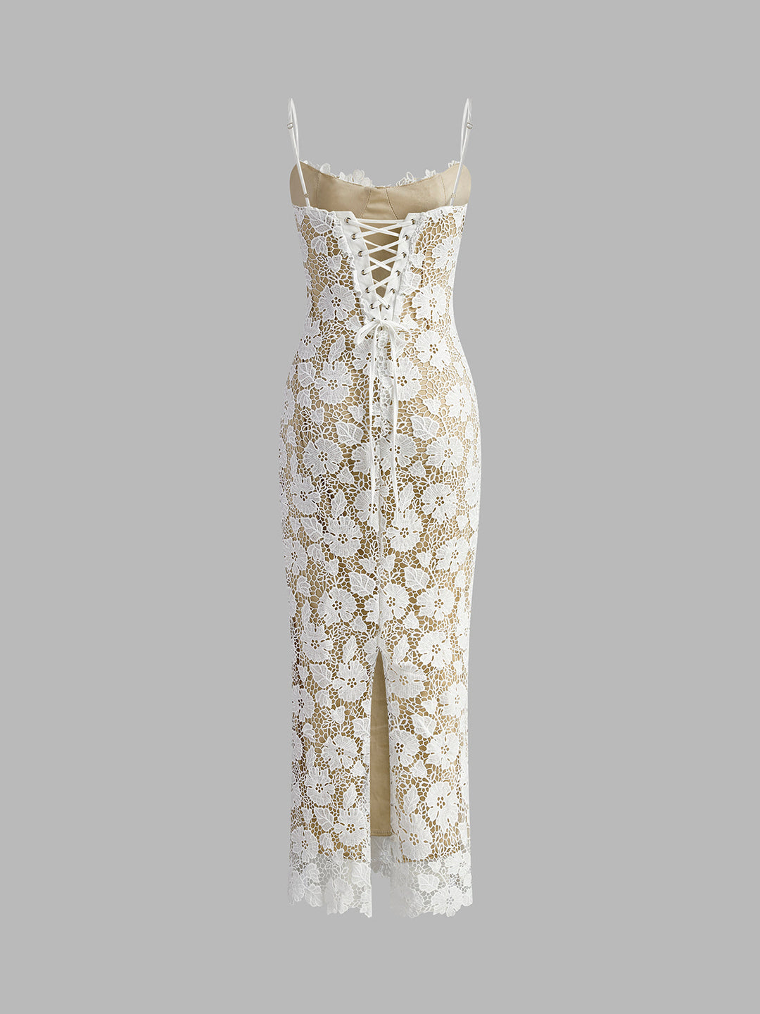 Yarı Şeffaf İki Katmanlı Abiye Dantel Elbise