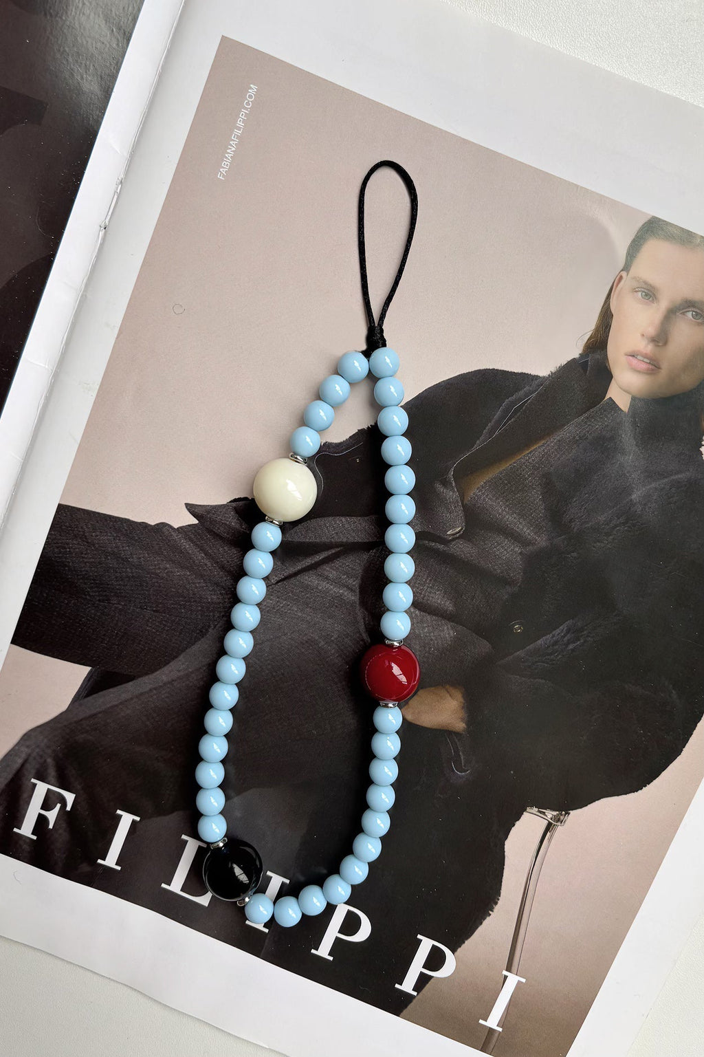 Beaded Phone Lanyard, Blue and Black — Svelte Chic