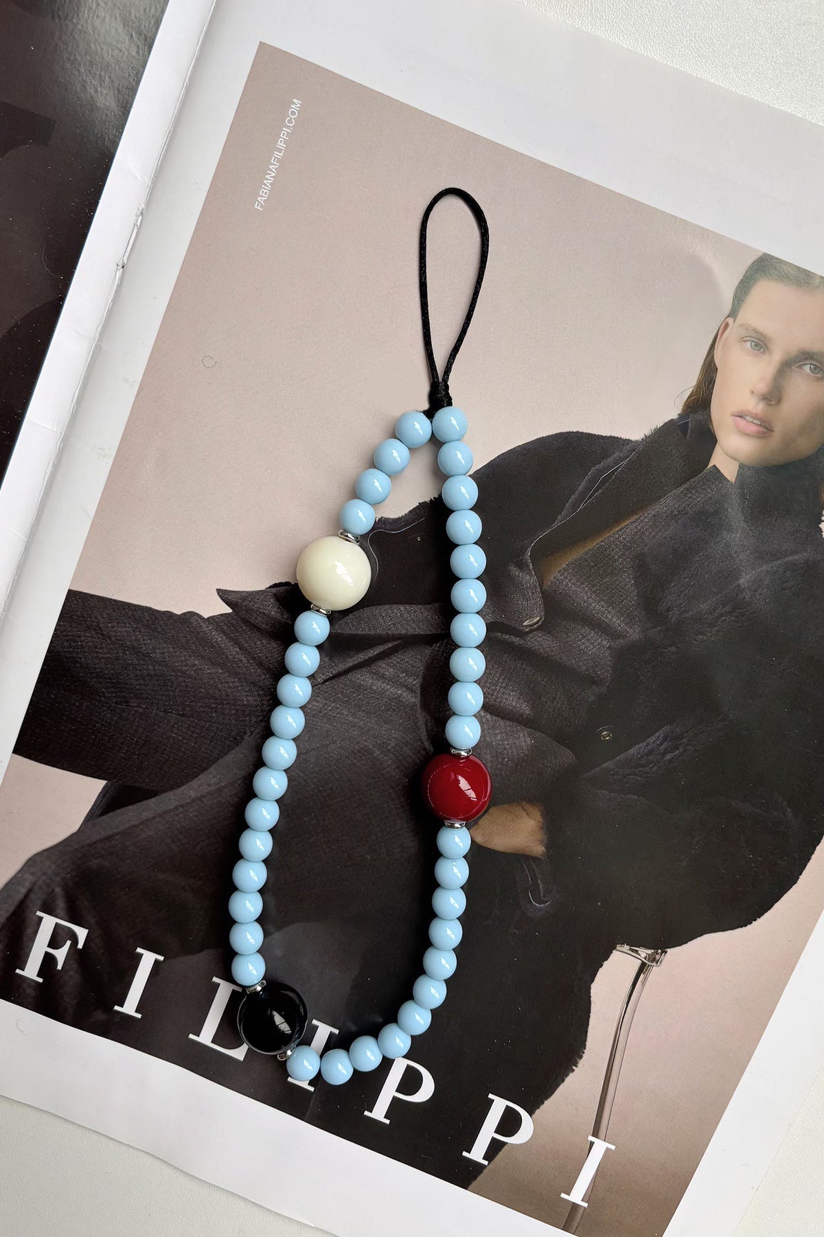 Beaded Phone Lanyard, Blue and Black — Svelte Chic