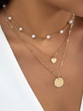 Sequin and Pearl Layering Necklace in Gold — Svelte Chic