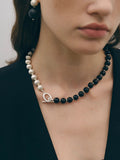 Two-Tone Sandalwood Necklace in Black & White — Svelte Chic