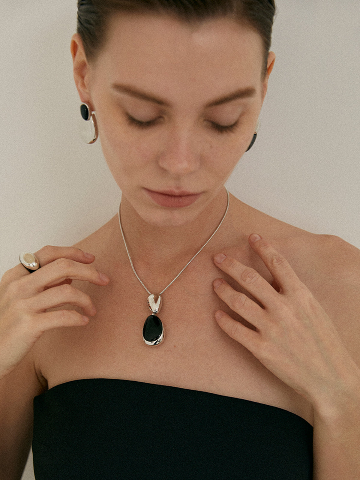 Midnight Black Onyx Necklace, 72 cm in Silver — Svelte Chic