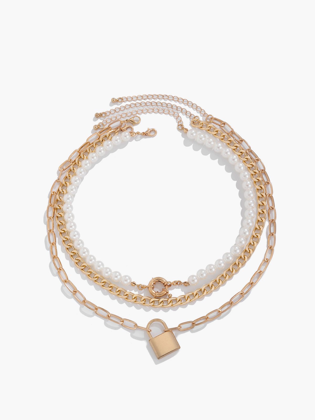 Lock Pearl Necklace Set, 3 Pieces — Svelte Chic