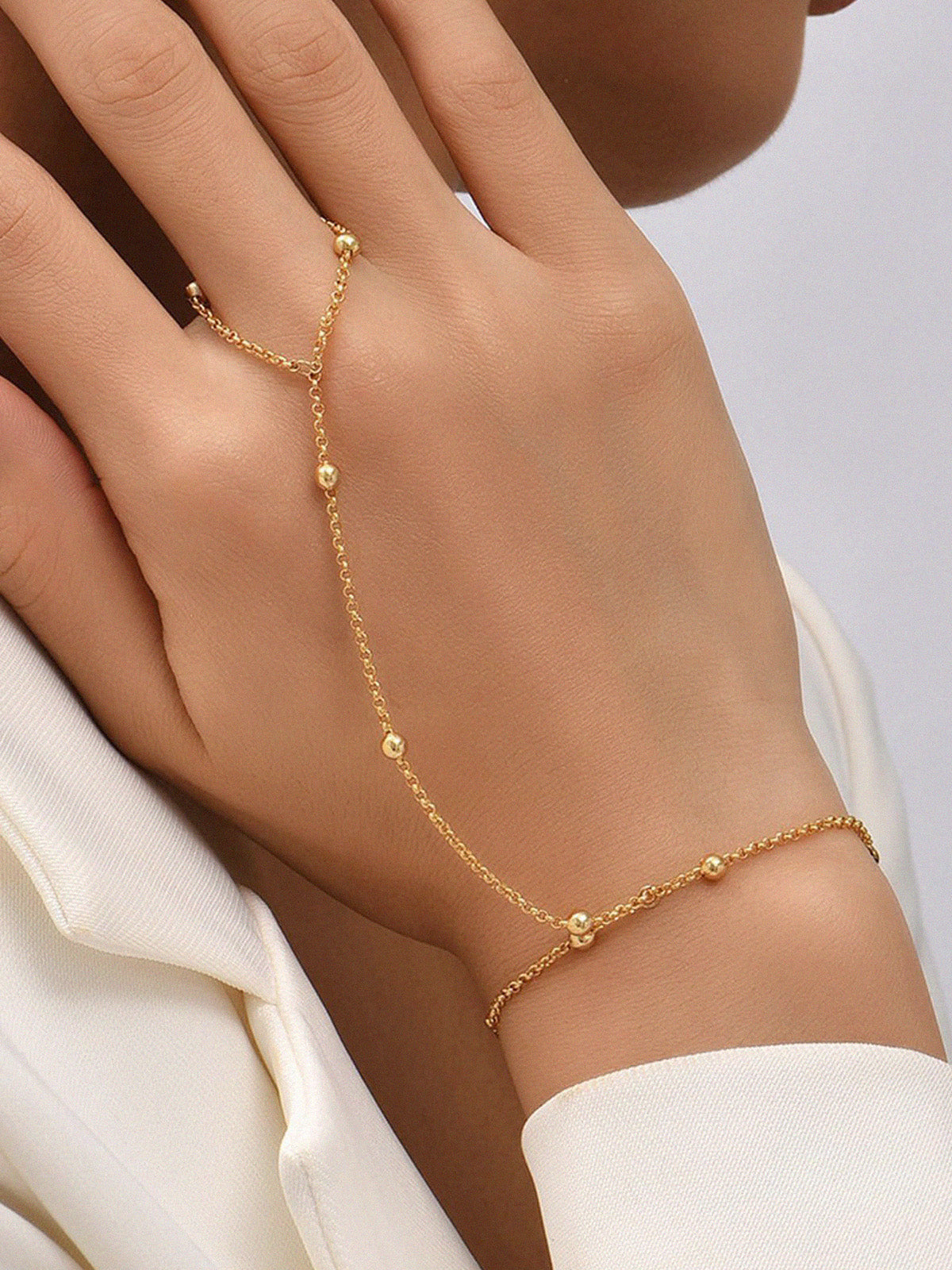 Bead Chain Hand Bracelet in Gold — Svelte Chic