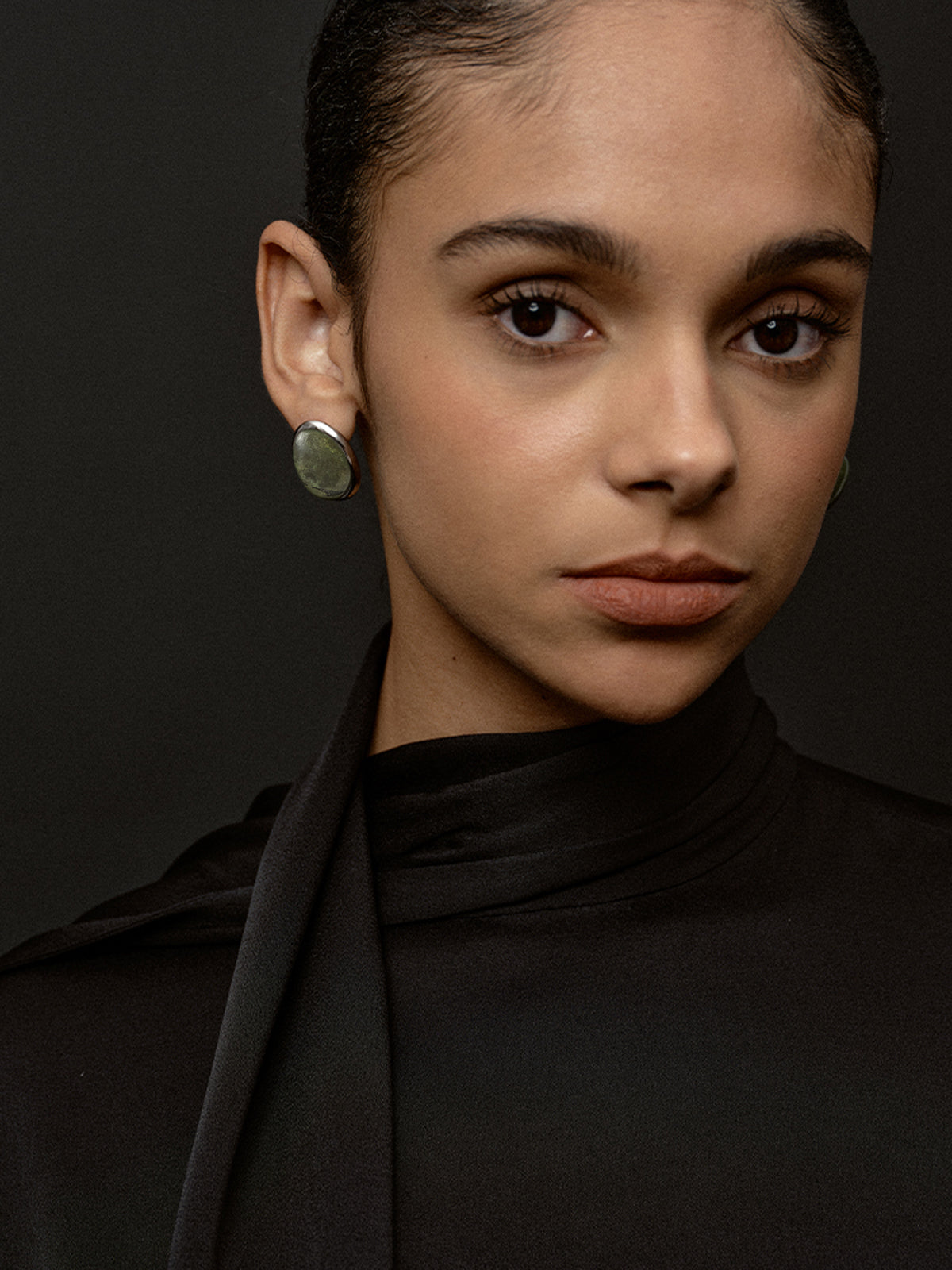 Spectrolite Stud Earrings in Moss Green — Svelte Chic