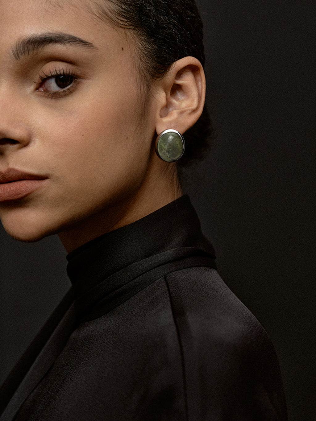 Spectrolite Stud Earrings in Moss Green — Svelte Chic