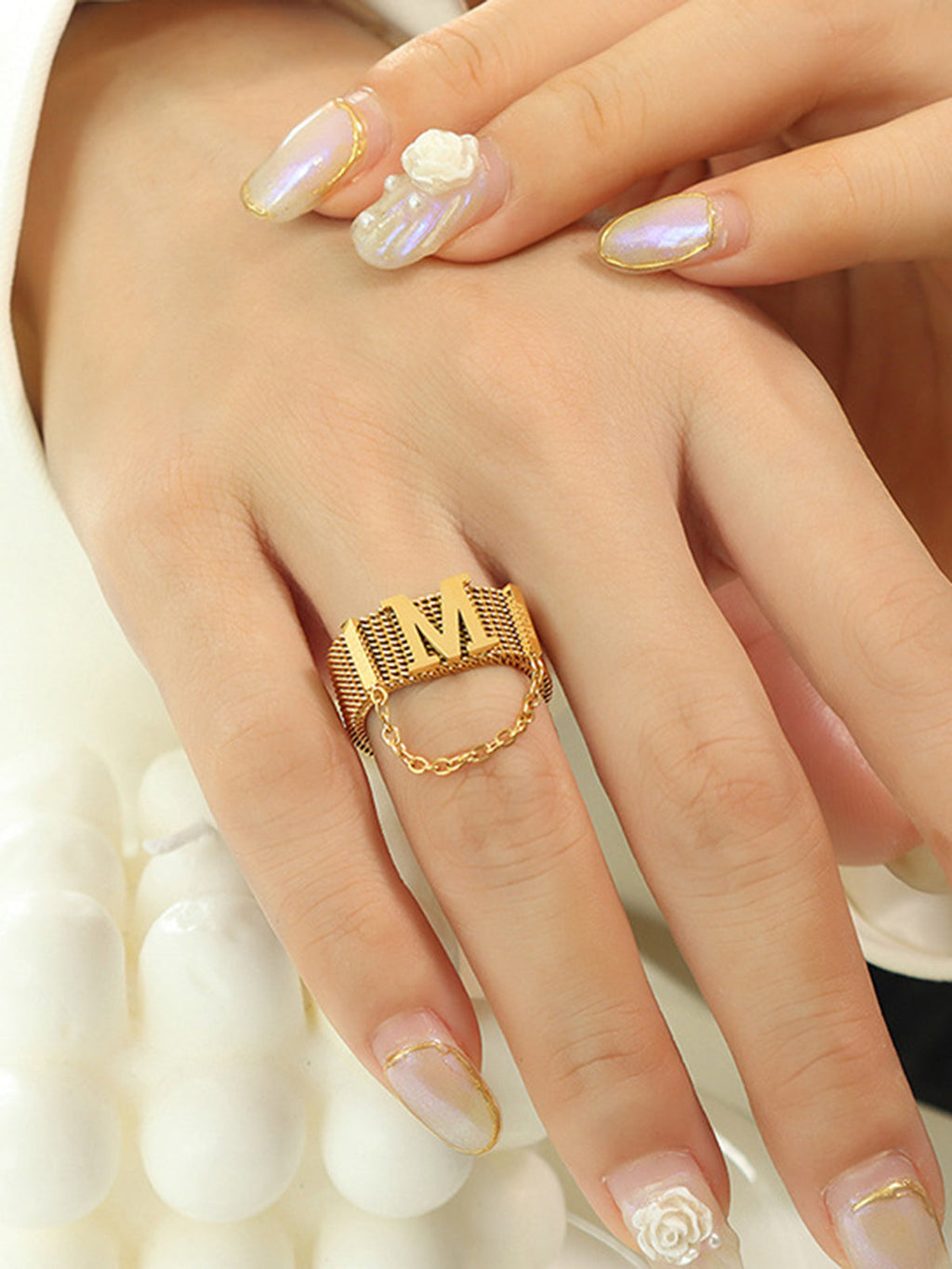M Letter Chain Ring — Svelte Chic