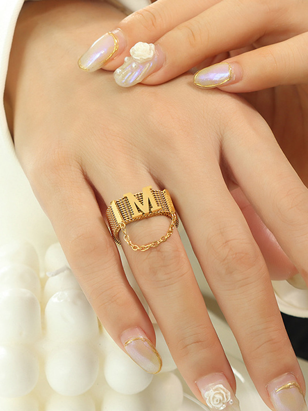 M Letter Chain Ring — Svelte Chic