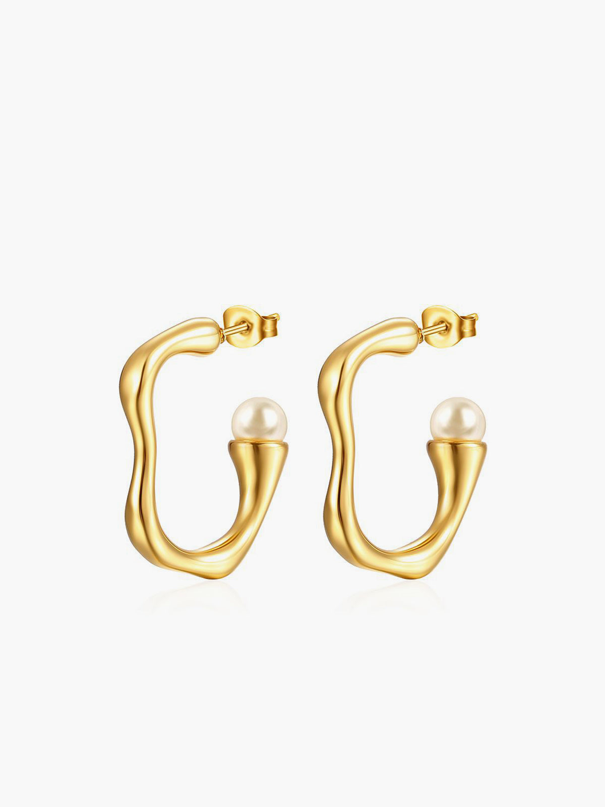 Irregular Pearl Hoop Earrings in Gold — Svelte Chic