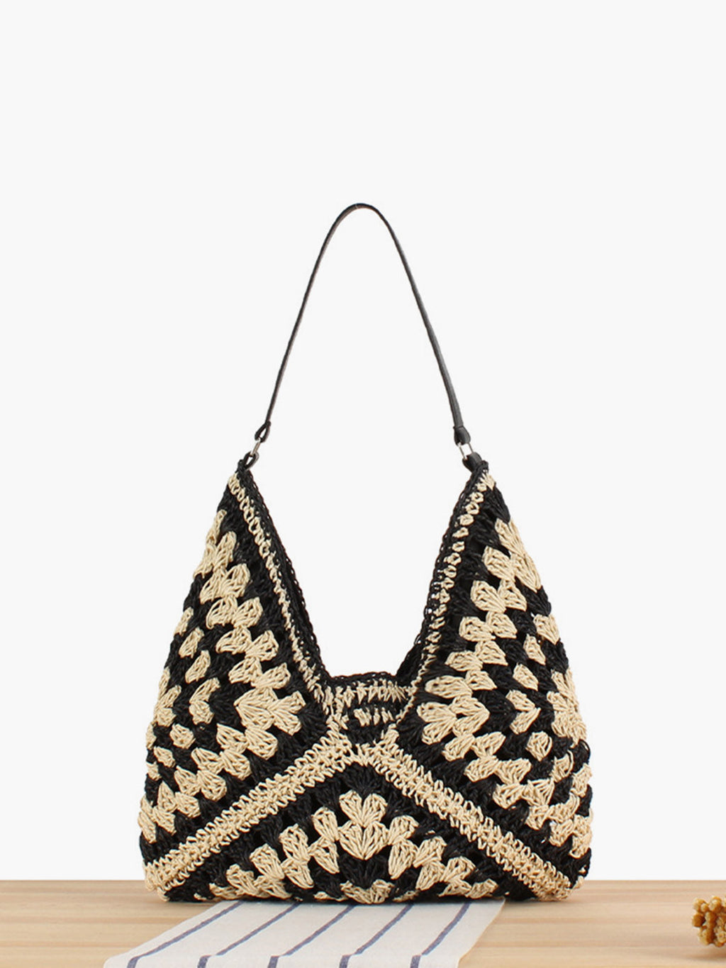 Crochet Macramé Shoulder Bag in Black — Svelte Chic