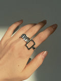 Geometric Ribbed Ring Set, 2 Pieces in Silver — Svelte Chic