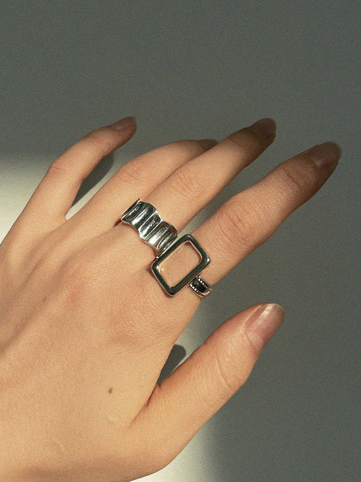Geometric Ribbed Ring Set, 2 Pieces in Silver — Svelte Chic